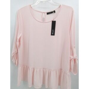 APT 9 RIBBED‎ SILKY 3/4 SLEEVE PEPLUM TOP  Women's Large PALE PINK NEW WITH TAGS